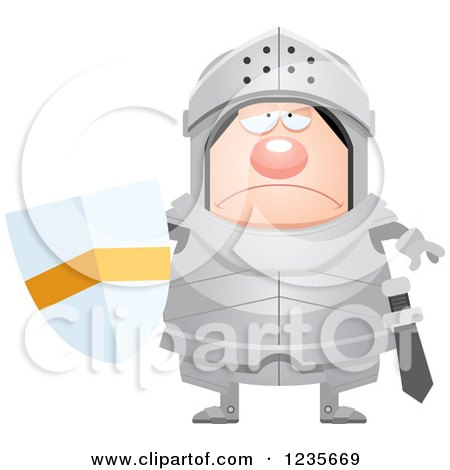 Clipart of a Depressed Chubby Armoured Knight - Royalty Free Vector Illustration by Cory Thoman