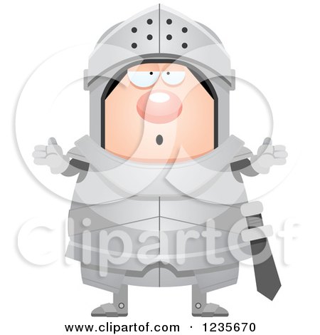 Clipart of a Careless Shrugging Chubby Armoured Knight - Royalty Free Vector Illustration by Cory Thoman