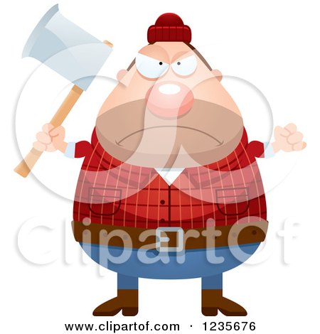 Clipart of a Mad Chubby Male Lumberjack Holding an Axe - Royalty Free Vector Illustration by Cory Thoman