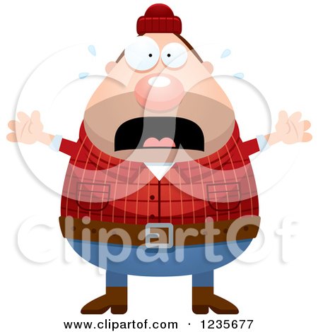 Clipart of a Scared Screaming Chubby Male Lumberjack - Royalty Free Vector Illustration by Cory Thoman
