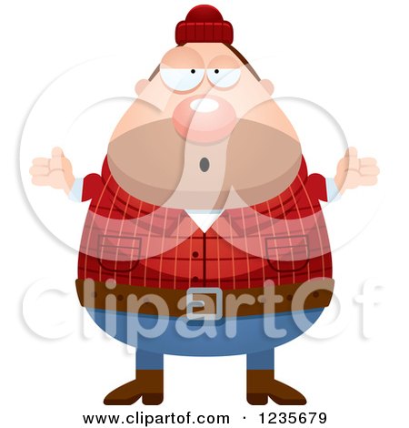 Clipart of a Careless Shrugging Chubby Male Lumberjack - Royalty Free Vector Illustration by Cory Thoman