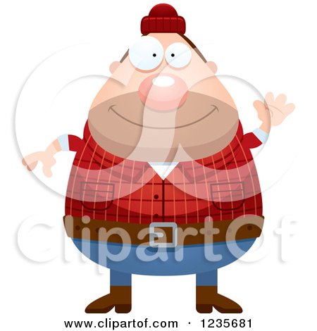 Clipart of a Friendly Waving Chubby Male Lumberjack - Royalty Free Vector Illustration by Cory Thoman