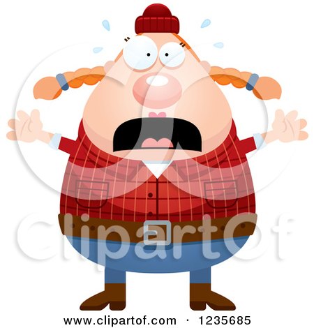 Clipart of a Scared Screaming Chubby Female Lumberjack - Royalty Free Vector Illustration by Cory Thoman