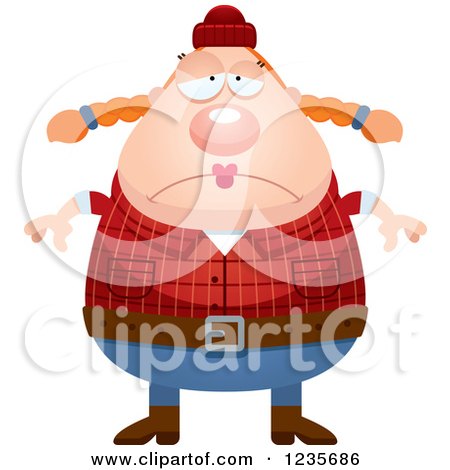 Clipart of a Depressed Chubby Female Lumberjack - Royalty Free Vector Illustration by Cory Thoman