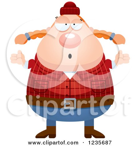 Clipart of a Careless Shrugging Chubby Female Lumberjack - Royalty Free Vector Illustration by Cory Thoman
