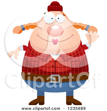 Clipart of a Friendly Waving Chubby Female Lumberjack - Royalty Free Vector Illustration by Cory Thoman