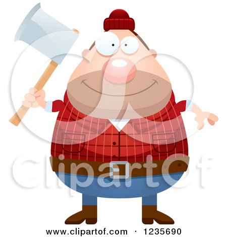 Clipart of a Chubby Male Lumberjack Holding an Axe - Royalty Free Vector Illustration by Cory Thoman