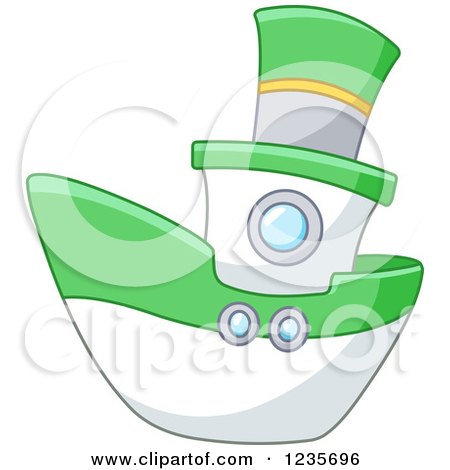 Clipart of a Cute Green and White Boat - Royalty Free Vector Illustration by yayayoyo