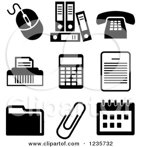 Clipart of Black and White Office Icons - Royalty Free Vector Illustration by Vector Tradition SM