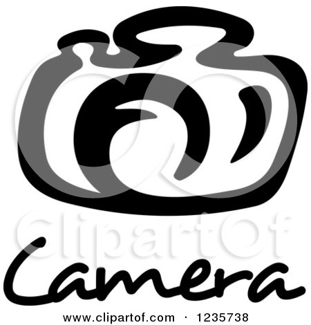 Clipart of a Black and White Camera with Text - Royalty Free Vector Illustration by Vector Tradition SM
