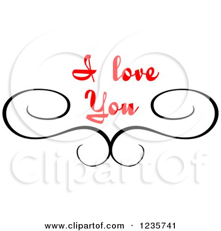 Clipart of a Black Swirl and Red I Love You Text 2 - Royalty Free Vector Illustration by Vector Tradition SM