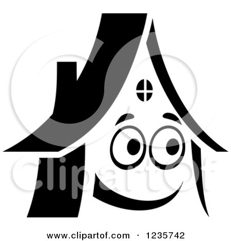 Clipart of a Black and White Happy Home Character - Royalty Free Vector Illustration by Vector Tradition SM