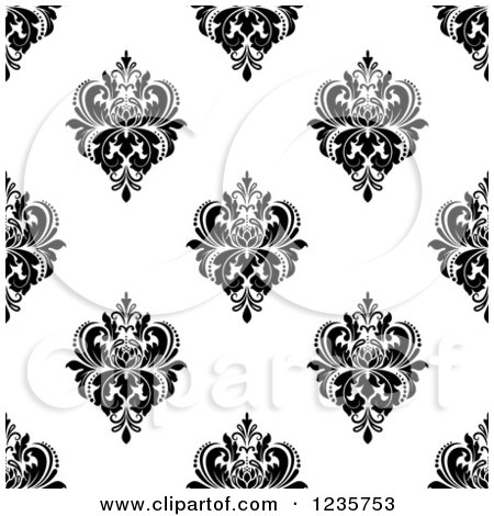 Clipart of a Seamless Black and White Damask Background Pattern 8 - Royalty Free Vector Illustration by Vector Tradition SM
