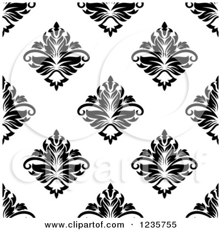 Clipart of a Seamless Black and White Damask Background Pattern 13 - Royalty Free Vector Illustration by Vector Tradition SM