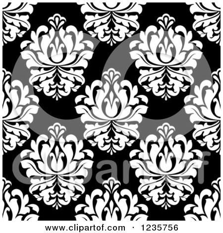 Clipart of a Seamless Black and White Damask Background Pattern 11 - Royalty Free Vector Illustration by Vector Tradition SM