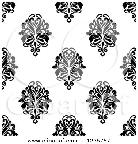 Clipart of a Seamless Black and White Damask Background Pattern 12 - Royalty Free Vector Illustration by Vector Tradition SM