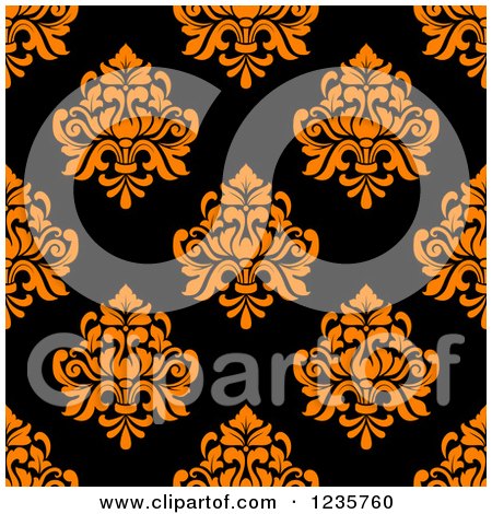 Clipart of a Seamless Orange and Black Damask Background Pattern - Royalty Free Vector Illustration by Vector Tradition SM