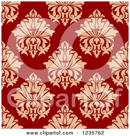 Clipart of a Seamless Red and Tan Damask Background Pattern 3 - Royalty Free Vector Illustration by Vector Tradition SM