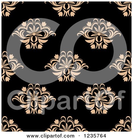 Clipart of a Seamless Tan and Black Damask Background Pattern - Royalty Free Vector Illustration by Vector Tradition SM