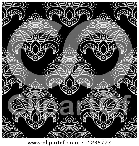 Clipart of a Seamless Black and White Henna Lotus Flower Pattern 4 - Royalty Free Vector Illustration by Vector Tradition SM