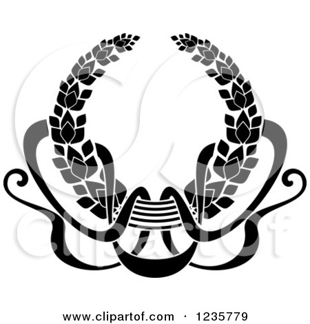 Clipart of a Black and White Laurel Wreath with Ribbons - Royalty Free Vector Illustration by Vector Tradition SM