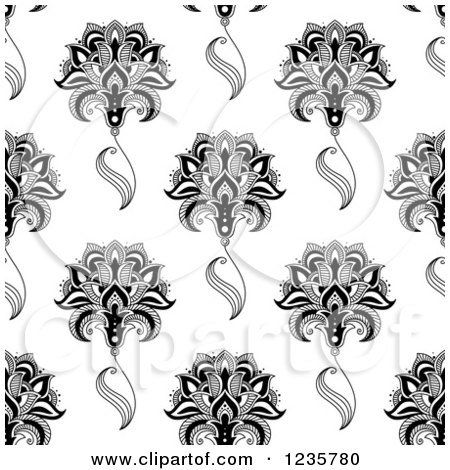 Clipart of a Seamless Black and White Henna Flower Pattern - Royalty Free Vector Illustration by Vector Tradition SM