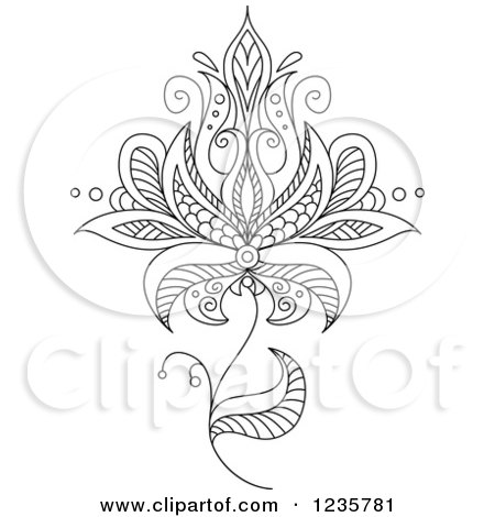 Clipart of a Black and White Henna Flower 15 - Royalty Free Vector Illustration by Vector Tradition SM