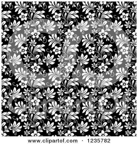 Clipart of a Seamless Black and White Flowering Vine Background - Royalty Free Vector Illustration by Vector Tradition SM