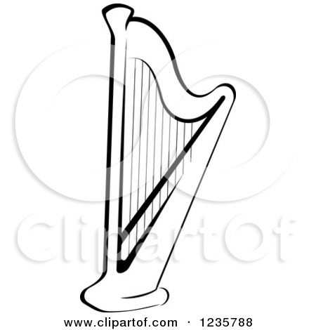 Clipart of a Black and White Harp - Royalty Free Vector Illustration by Vector Tradition SM