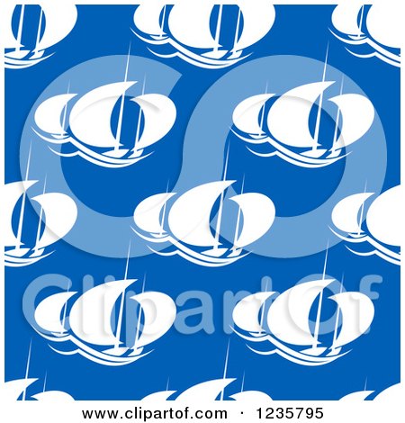 Clipart of a Seamless White and Blue Sailboat Background Pattern - Royalty Free Vector Illustration by Vector Tradition SM