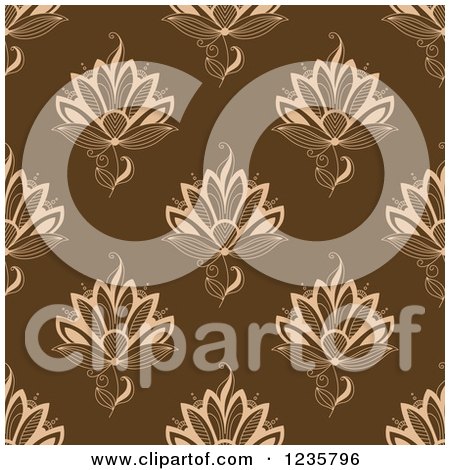Clipart of a Seamless Tan and Brown Henna Lotus Flower Pattern - Royalty Free Vector Illustration by Vector Tradition SM