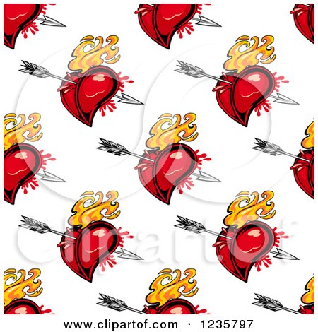 Clipart of a Seamless Heart and Flaming Cupid Arrows Background Pattern - Royalty Free Vector Illustration by Vector Tradition SM