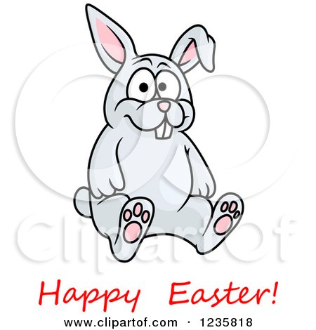 Clipart of a Happy Easter Greeting Under a Gray Bunny Rabbit - Royalty Free Vector Illustration by Vector Tradition SM