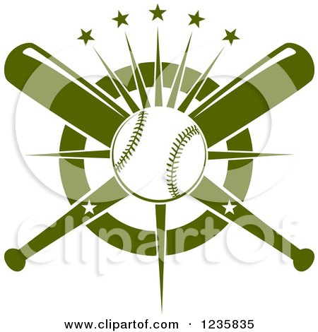 Clipart of a Baseball over Crossed Green Bats and Stars - Royalty Free Vector Illustration by Vector Tradition SM