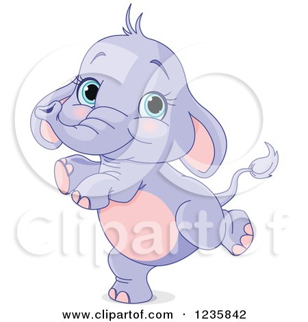 Clipart of a Cute Purple Baby Elephant Dancing - Royalty Free Vector Illustration by Pushkin