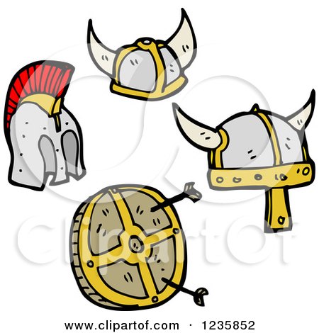 Clipart of Viking Helmets and Target - Royalty Free Vector Illustration by lineartestpilot