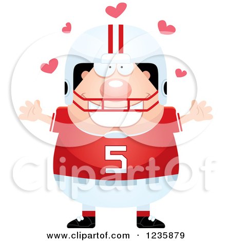 Clipart of a Caucasian Male Football Player with Open Arms and Hearts - Royalty Free Vector Illustration by Cory Thoman