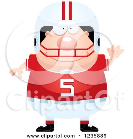 Clipart of a Friendly Waving Caucasian Male Football Player - Royalty Free Vector Illustration by Cory Thoman