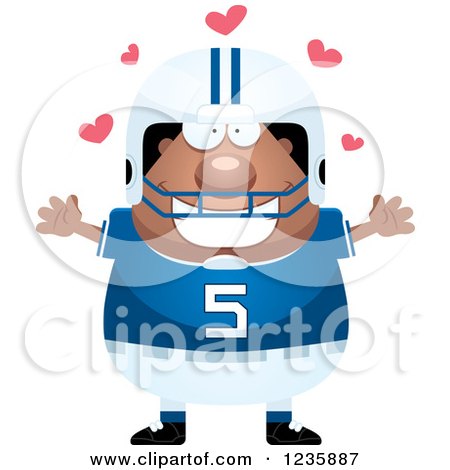 Clipart of an African American Male Football Player with Open Arms and Hearts - Royalty Free Vector Illustration by Cory Thoman