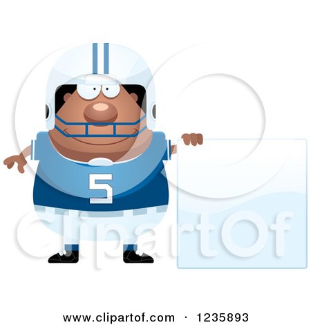 Clipart of an African American Male Football Player with a Sign - Royalty Free Vector Illustration by Cory Thoman