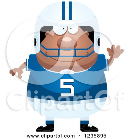 Clipart of a Friendly Waving African American Male Football Player - Royalty Free Vector Illustration by Cory Thoman