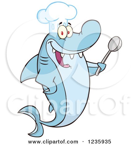 Clipart of a Shark Chef Character Holding a Spoon - Royalty Free Vector Illustration by Hit Toon