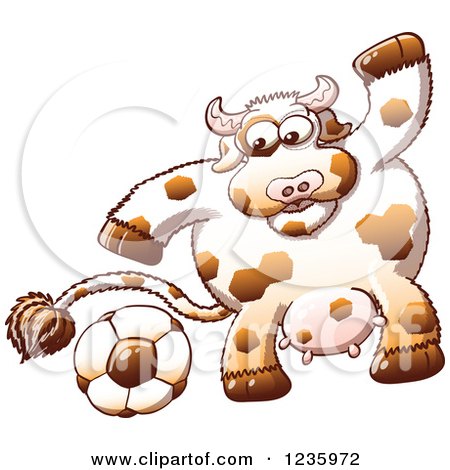 Clipart of a Sporty Cow Playing Soccer - Royalty Free Vector Illustration by Zooco