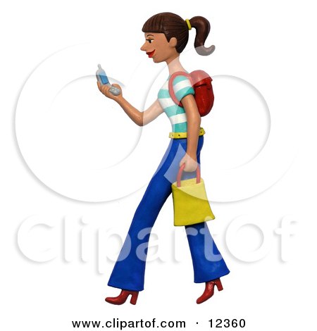 Clay Sculpture Clipart Shopping Woman Texting On Her Cell Phone - Royalty Free 3d Illustration  by Amy Vangsgard