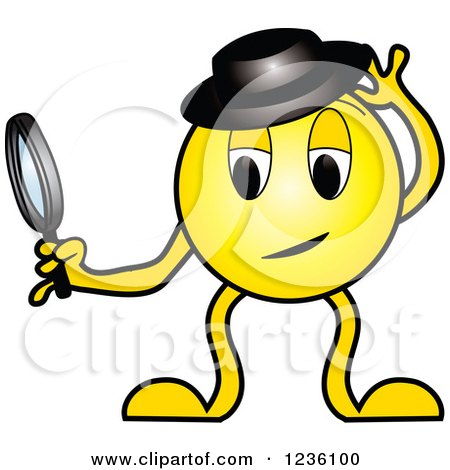 Clipart of a Yellow Detective Emoticon with a Hat and Magnifying Glass - Royalty Free Vector Illustration by Pams Clipart
