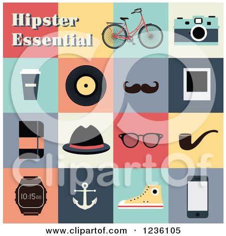 Clipart of Hipster Essential Icons - Royalty Free Vector Illustration by Eugene