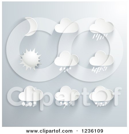 Clipart of 3d White Weather Icons on Gray - Royalty Free Vector Illustration by Eugene