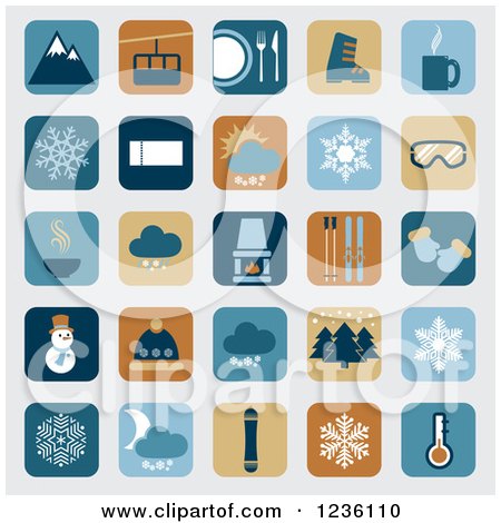 Clipart of Winter and Ski Icons - Royalty Free Vector Illustration by Eugene