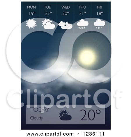 Clipart of a Smartphone Weather Forecast Screen - Royalty Free Vector Illustration by Eugene