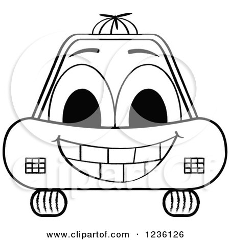Clipart of a Black and White Happy Car - Royalty Free Vector Illustration by Andrei Marincas